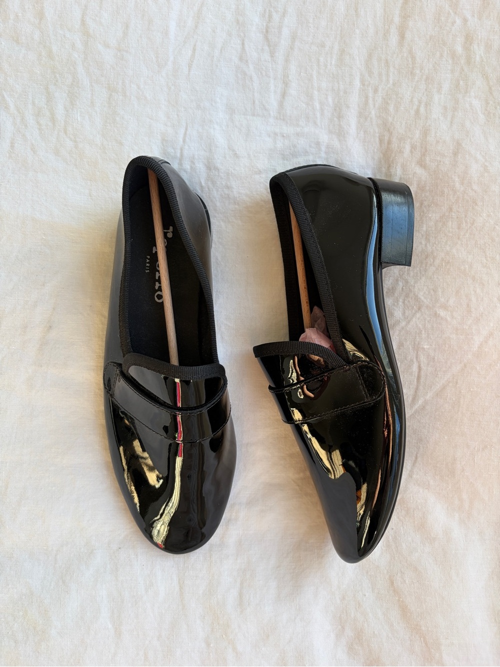 NWT Repetto Michael Patent Leather Rubber Sole Loafer Heels Flats Shiny Black